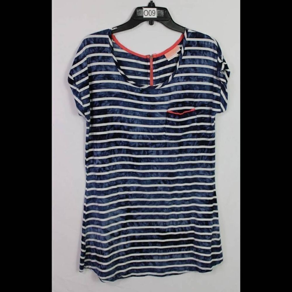 BOAT HOUSE BEACHWEAR SIZE M BLUE WHITE STRIPE COVER UP WOMENS POCKET FRONT
